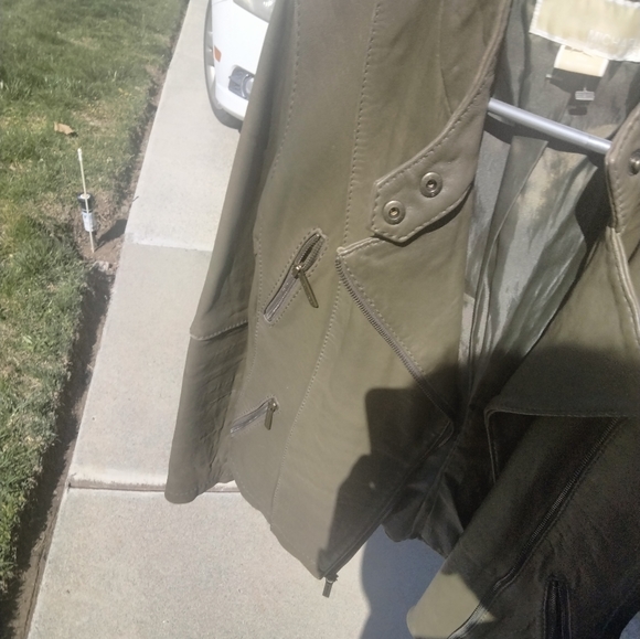 Women's Michael kors size medium leather biker moto jacket olive green - Picture 7 of 11